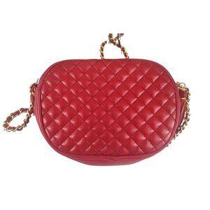 Lord & Taylor Red Quilted Leather Crossbody Bag With Gold Chain Strap & Tassel